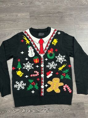 West 49 Men’s Large Ugly Christmas Sweater Tuxedo Necktie Holiday Black
